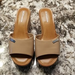 BCBG nude wedge sandals